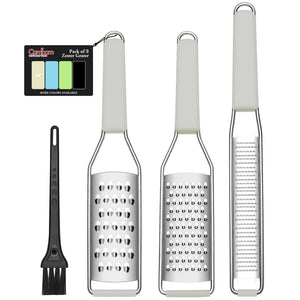 Lemon Zester Grater Three-piece Suit - Heavy Duty Kitchen Tool for Parmesan Cheese, Ginger, Garlic, Nutmeg, Chocolate, Vegetables，Fruits，Stainless Steel Grater Dishwasher Safe Black