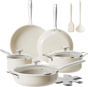 Redchef Ceramic Nonstick Cookware Set,30pcs Pots and Pans Set Non Stick,Induction Cookware with Stainless Steel Handle,Non Toxic Kitchen Cooking Set,Dishwasher & Oven Safe,PFAS PFOA & PTFE Free