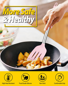 Pack of 2 Silicone Solid Turner, Non Stick Slotted Kitchen Spatulas, High Heat Resistant BPA Free Cooking Utensils, Ideal Cookware for Fish, Eggs, Pancakes(Black)