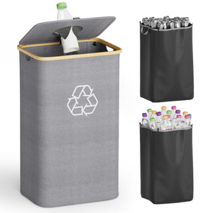 SpaceAid Recycling Bin for Kitchen 26 Gallon, 100L Recycle Bin with Lid and 2 Reusable Inner Bags, for Bottle Can Glass Plastic Stickers, Blue