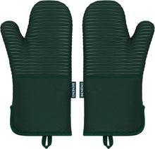 Load image into Gallery viewer, Beneno Non-Slip Silicone Textured Cotton Oven Mitts, Heat Resistant up to 500° F, Flexible Grip with 14.3&quot;x7&quot; Longer Protection, Durable 100% Cotton Oven Mitts for Kitchen &amp; Barbecue, 2-Pack, Green