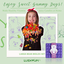 Load image into Gallery viewer, Large Gummy Bear Molds 5 ML, BPA-FREE Silicone Chocolate Candy Gummy Molds with 4 Droppers and Cleaning Brush 140 Cavity, Set of 4