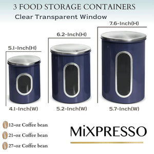Mixpresso 3 Piece Black Canisters Sets For The Kitchen, Jars With See Window, Airtight Coffee Container Tea Organizer & Sugar Canister, Kitchen Canisters Set of 3 Black Kitchen Décor