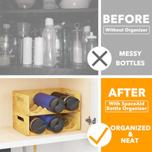 Load image into Gallery viewer, SpaceAid Bamboo Water Bottle Organizer with Labels for Kitchen and Pantry, Storage Rack for Cabinets, Home Cup and Wine Bottle Holder Shelf Organizers, 2 Pack 3-Slot, Hold 6 Bottles