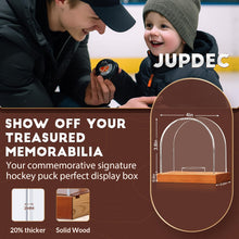 Load image into Gallery viewer, JupDec Baseball Display Case - Clear Cube Baseball Holder with Wooden Base, Autograph Stand Box for Single Ball, Acacia Wood, Brown, 1 Pack