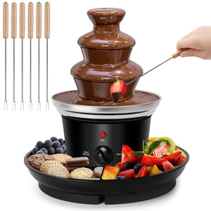 16oz Chocolate Fondue Fountain, 3-Tier MINI Chocolate Fountain with 6PCS Fondue Fork and Removal Fruits/Nuts/Treats Serving Tray for BBQ Sauce,Ranch,Nacho Cheese,Liqueurs