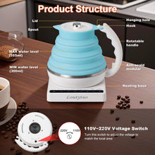 Load image into Gallery viewer, Ultrathin Food Grade Silicone Travel Foldable Electric Kettle Variable Temperature Control with Dual Voltage, Auto Shutoff &amp; Boil Dry Protection &amp; Keep Warm, 555ML 110-220V US Plug (Black)