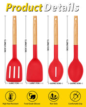 Load image into Gallery viewer, Pack of 4 Silicone Cooking Utensils Set, Non Stick Solid Spatulas and Heat Resistant Slotted Spoons with Wooden Handle, Ideal Wood Kitchen Utensils Set for Frying,Serving,Turning,Stirring (KHAKI)
