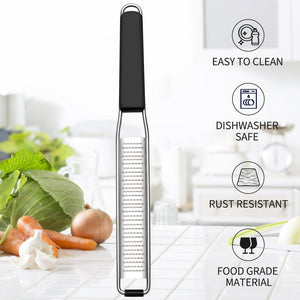 Lemon Zester Grater Three-piece Suit - Heavy Duty Kitchen Tool for Parmesan Cheese, Ginger, Garlic, Nutmeg, Chocolate, Vegetables，Fruits，Stainless Steel Grater Dishwasher Safe Black