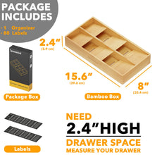 Load image into Gallery viewer, SpaceAid Bamboo Silverware Drawer Organizer with Labels, Kitchen Utensil Tray Holder Organizer for Flatware, Cutlery, Spoon and Knives Drawer Storage Organization (Natural, 6 Slots)