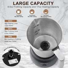 Load image into Gallery viewer, Secura Detachable Milk Frother, 17oz Electric Milk Steamer Stainless Steel, Automatic Hot/Cold Foam and Hot Chocolate Maker with Dishwasher Safe, 120V