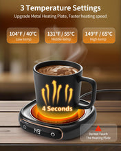 Load image into Gallery viewer, Coffee Mug Warmer, Cup Warmer for Desk with Auto Shut Off, 3 Temp Settings, Mug Warmer for Coffee, Beverage, Milk, Tea, Hot Chocolate, Coffee Warmer Plate in Your Home &amp; Office, Gift (Dark Black)