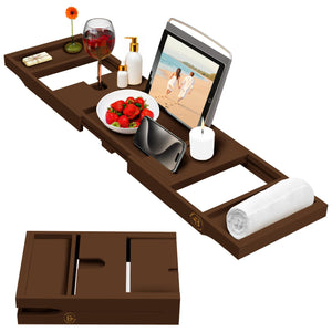Bathtub Tray Caddy - Premium Bamboo Expandable Bath Tub Tray Table, Luxurious Wooden Bath Caddy for Books, Tablets, Wine, Bathroom Accessories, Spa Essentials, Housewarming, Wedding