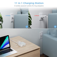 Load image into Gallery viewer, Surge Protector Flat Extension Cord Flat Plug Power Strip, 8 AC Outlets, 3 USB Charger(1 USB C Port) 3-Sided Outlet Extender, 5 Ft, 900 Joules Protection, Office Supplies, Dorm Room Essentials, Grey