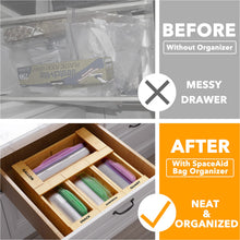 Load image into Gallery viewer, SpaceAid Bag Storage Organizer for Kitchen Drawer, Bamboo Organizer, Compatible with Gallon, Quart, Sandwich and Snack Variety Size Bag (4 Pack)