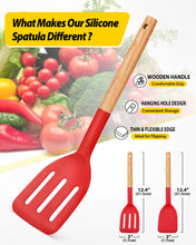Load image into Gallery viewer, Pack of 2 Silicone Cooking Spatula, Heat Resistant Solid Turner, Non Stick Slotted Spatulas with Wooden Short Handle,Ideal Wood Kitchen Utensils Set for Frying, Baking, Flipping, Turning