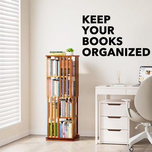 SpaceAid 6 Tier Rotating Bookshelf Tower, Bamboo Spinning Book Shelf, Revolving 360 Bookcase Storage Swivel Round Carousel, Vertical Rotate Turning Spiral Corner Organizer (6-Tier Walnut)