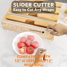 Load image into Gallery viewer, SpaceAid WrapNeat 3 in 1 Wrap Organizer with Cutter and Labels, Plastic Wrap, Aluminum Foil and Wax Bamboo Dispenser for Kitchen Storage Organization Holder for 12&quot; Roll (Natural)