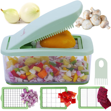Brieftons QuickPush Food Chopper: Vegetable Dicer Slicer, Onion Cutter, 3 Extra-Large Blades with 200% More Cutting Area to Chop Dice Slice Vegetables, 2.6-Quart Container