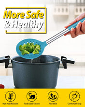 Load image into Gallery viewer, Kitchen Ladle Strainer Set of 2 Large Slotted Spoon with High Heat Resistant BPA Free Non Stick Cooking Skimmers For Draining and Frying (Grey and Teal Blue)