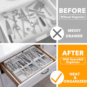 SpaceAid Bamboo Silverware Drawer Organizer with Labels, Kitchen Utensil Tray Holder Organizer for Flatware, Cutlery, Spoon and Knives Drawer Storage Organization (Natural, 6 Slots)