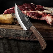 Load image into Gallery viewer, Butcher Knife Set, Hand Forged Butcher Chef Knife Set with Roll Bag, Sharp Meat Cleaver Knife &amp; Bone Chopper Knives &amp; Fillet Knives for Home &amp; Camping &amp; BBQ Gift for Men