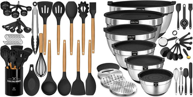 Umite Chef 33Pcs Kitchen Cooking Utensils Set and 26pcs Mixing Bowls with Lids Set