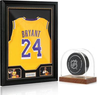upDec Jersey Frame Display Case, Large Clear Acrylic Shadow Box with UV Protection for Basketball Baseball Football Soccer Hockey Shirts, Hockey Puck Display Case Acrylic Clear Holder with Wood Base