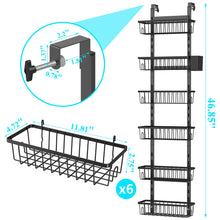 Load image into Gallery viewer, Over The Door Pantry Organizer, 7-Tier Metal Pantry Organization and Storage for Kitchen with Adjustable Shelves, Hanging Spice Seasoning Rack, Black