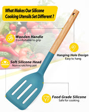 Load image into Gallery viewer, Pack of 4 Silicone Cooking Utensils Set, Non Stick Solid Spatulas and Heat Resistant Slotted Spoons with Wooden Handle, Ideal Wood Kitchen Utensils Set for Frying,Serving,Turning,Stirring (KHAKI)
