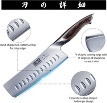 Load image into Gallery viewer, 7 Inch Nakiri Knife, Japanese High Carbon Stainless Steel Chef Knife, Multipurpose Meat Vegetable Sharp Kitchen Knife with Ergonomic Pakkawood Handle
