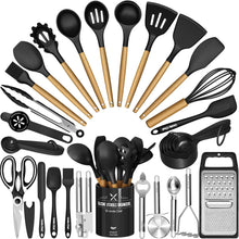 Load image into Gallery viewer, Umite Chef Silicone Kitchen Utensil Set, 34PCS Heat Resistant Kitchen Gadgets and Tools With Grater, Wood Handles for Nonstick Cookware