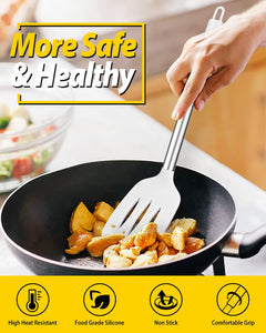 Pack of 2 Silicone Solid Turner, Non Stick Slotted Kitchen Spatulas, High Heat Resistant BPA Free Cooking Utensils, Ideal Cookware for Fish, Eggs, Pancakes(Black)