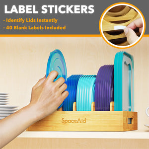 SpaceAid Bamboo Lid Organizer, Kitchen Pantry Lids Holder with 5 Adjustable Dividers for Cabinets, Food Storage Container Organizers, Natural