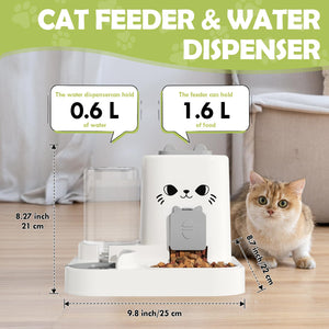 1.6L Auto Gravity Pet Feeder and 0.6L Water Dispenser Set, Automatic Pet Food Water Dispenser, Cage Cat Dog Food and Water Dispenser for Kitten Puppy Bunny Guinea Pig (Green)