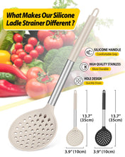 Load image into Gallery viewer, Kitchen Ladle Strainer Set of 2 Large Slotted Spoon with High Heat Resistant BPA Free Non Stick Cooking Skimmers For Draining and Frying (Grey and Teal Blue)
