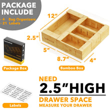 Load image into Gallery viewer, SpaceAid Bag Storage Organizer for Kitchen Drawer, Bamboo Organizer, Compatible with Gallon, Quart, Sandwich and Snack Variety Size Bag (4 Pack)