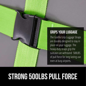 Heavy Duty 4 Pack Adjustable Luggage Straps for Suitcases, Easy to Identify Travel Belt Connector Holds Suitcase Together, Extends Life of Bag, Strap Connects Two Bags, Accessories Green