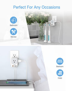 USB Charger Block, TESSAN Wall Plug Adapter with Electrical 4 Box Splitter 3 USB Wall Charger Ports, Multi Plug Outlet Extender Charging for Cruise, Travel, Office, Dorm Essentials