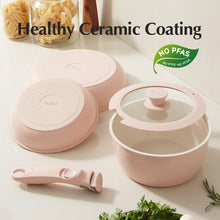 Load image into Gallery viewer, Redchef Ceramic Pots and Pans Set, Nonstick Kitchen Cookware Set with Detachable Handle, Non Toxic Cookware Set 16pcs, PFAS PFOA &amp; PTFE Free, RV Ceramic Cookware for Camping, Dishwasher/Oven Safe