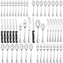 Load image into Gallery viewer, 24 Pcs Silverware Set with Steak Knives Service for 4,Stainless Steel Flatware Set,Mirror Polished Cutlery Utensil Set,Home Kitchen Eating Tableware Set,Include Fork Knife Spoon Set,Dishwasher Safe