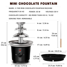 Load image into Gallery viewer, 16oz Chocolate Fondue Fountain, 3-Tier MINI Chocolate Fountain with 6PCS Fondue Fork and Removal Fruits/Nuts/Treats Serving Tray for BBQ Sauce,Ranch,Nacho Cheese,Liqueurs