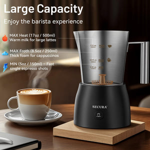 Secura Detachable Milk Frother, 17oz Electric Milk Steamer Stainless Steel, Automatic Hot/Cold Foam and Hot Chocolate Maker with Dishwasher Safe, 120V