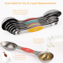 Load image into Gallery viewer, Magnetic Measuring Spoons Set of 8 Stainless Steel Dual Sided Stackable Measuring Spoons Nesting Teaspoons Tablespoons for Measuring Dry and Liquid Ingredients