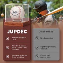 Load image into Gallery viewer, JupDec Baseball Display Case - Clear Cube Baseball Holder with Wooden Base, Autograph Stand Box for Single Ball, Acacia Wood, Brown, 1 Pack