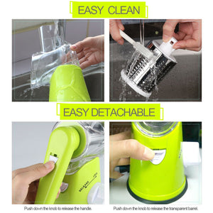 Rotary Cheese Grater Hand Crank Cheese Shredder for Fresh Cheese, Vegetable, Nuts,Non-slip Suction Base, Free Cleaning Brush Three Blades, Black