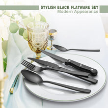 Load image into Gallery viewer, Black Silverware Set, Umit Chef 48Pcs Black Flatware Set with Steak Knives for 8, Food-Grade Stainless Steel Flatware Utensils Set, Cutlery Set for Home Kitchen and Restaurant