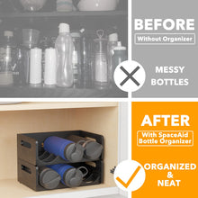 Load image into Gallery viewer, SpaceAid Bamboo Water Bottle Organizer with Labels for Kitchen and Pantry, Storage Rack for Cabinets, Home Cup and Wine Bottle Holder Shelf Organizers, 2 Pack 3-Slot, Hold 6 Bottles