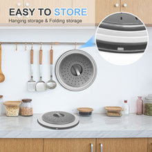 Load image into Gallery viewer, 10 Inch Microwave Food Cover &amp; Collapsible Silicone Mat - Splatter Guard, Plate Holder &amp; Kitchen Colander for Meal Prep, Charcoal