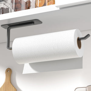 Paper Towel Holder Under Cabinet - Both Available in Adhesive and Drilling - Black Paper Towel Holder Wall Mount - Upgraded Aluminum Paper Towel Rack for Kitchen, Bathroom